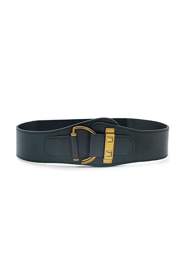 Gomerbesen Ceinture rétro pour femme avec boucles en forme de D, ceinture large élastique polyvalente, Noir , taille unique
