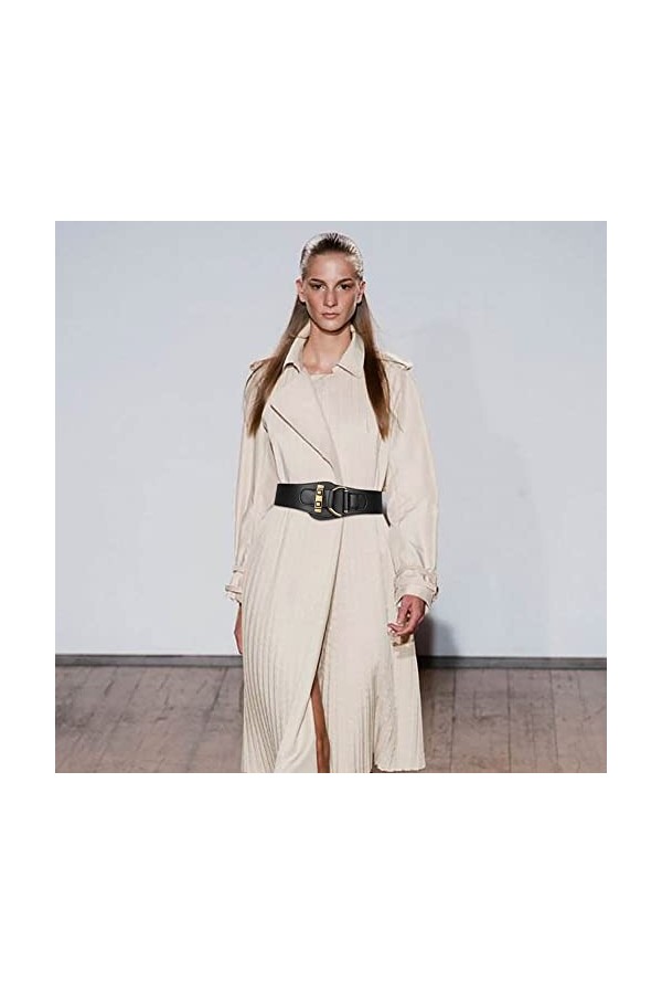 Gomerbesen Ceinture rétro pour femme avec boucles en forme de D, ceinture large élastique polyvalente, Noir , taille unique