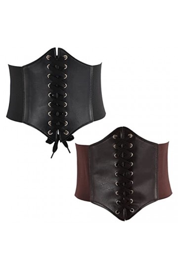 Guador 2 pièces ceinture à lacets nouée ceinture de guêpe bandage élastique en cuir ceinture moulante dames corset à lacets d