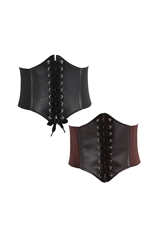 Guador 2 pièces ceinture à lacets nouée ceinture de guêpe bandage élastique en cuir ceinture moulante dames corset à lacets d