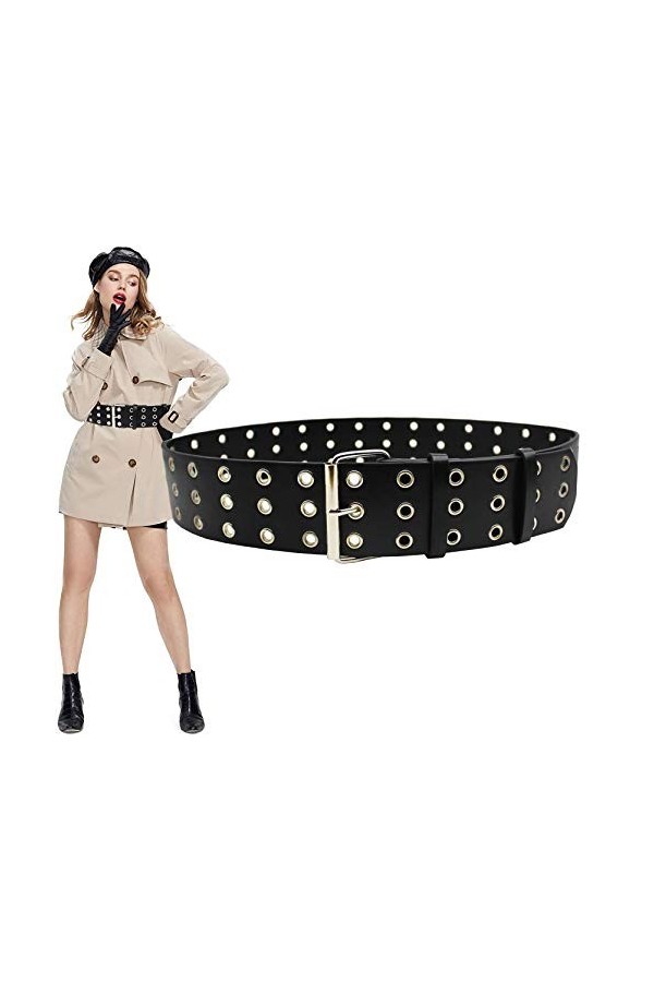 Longwu femmes mode ceinture noire Rivets ceinture taille Ultra-large ceinture à double boutonnage robe manteau ceinture pour 