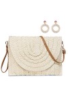 Pochette en paille pour femme - Sac à bandoulière - Sac dété tissé - Sac de plage pour femme - Avec paire de boucles doreil