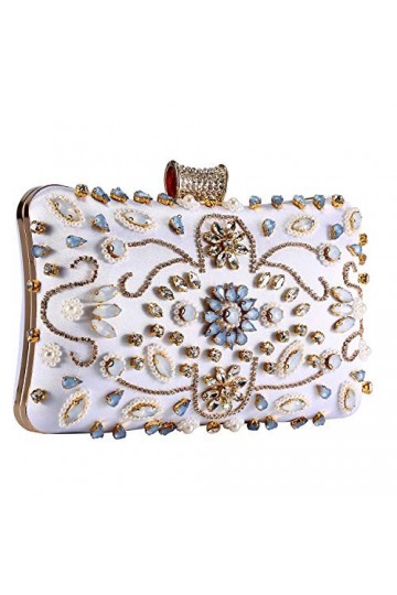 Clocolor Pochette de soirée avec Perles et Strass pour Femme, Argenté, Small