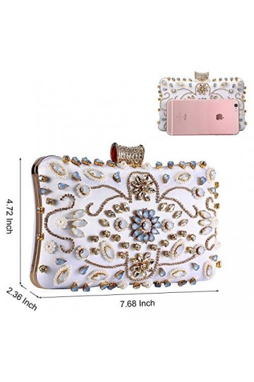 Clocolor Pochette de soirée avec Perles et Strass pour Femme, Argenté, Small