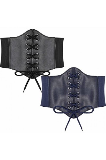 Hoerev Dames Filles Élastique Large bande Élastique Attaché Guêpe Corset Taille Ceinture Bustiers Corsets，Noir + bleu marine，