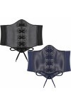 Hoerev Dames Filles Élastique Large bande Élastique Attaché Guêpe Corset Taille Ceinture Bustiers Corsets，Noir + bleu marine，