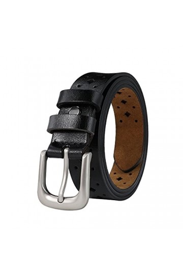 TEAMMAO Ceinture Femme Cuir Noir 110CM-180CM Ceintures Femme Grande Taille 3,0CM de Large Creux Fleur Mode Pantalon de Travai