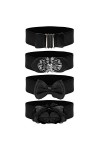 BELLE VOUS 4 Pack Womens Black Vintage Elastic Stretch Waist Belts - 4 Styles - Wide Retro Fashion Cinch Waistband Belts For 