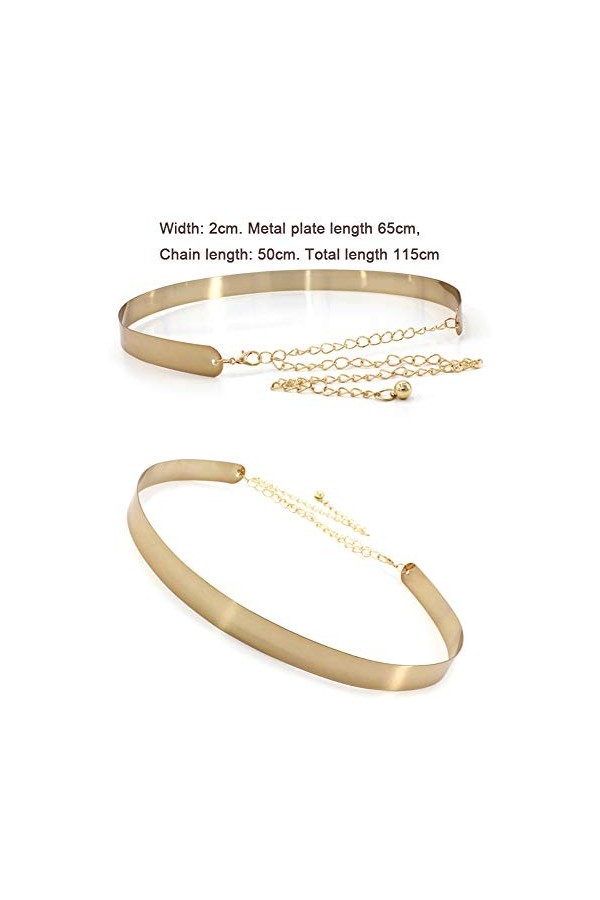 Ceinture Chaîne Réglable en Métal Doré pour Femmes ANSUG Accessoire de Taille Brillant avec Plaque de Métal de 2cm et 3.5cm p