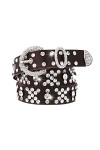 Ceinture large en cuir de vachette cloutée avec strass pour femme, café, length: 43.31 in / 110 cm