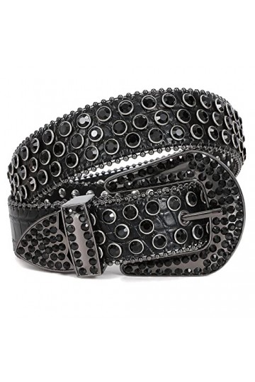 LEACOOLKEY Ceinture en cuir PU pour femme et homme - Style cowgirl - Style western - Rivets - Punk, S-Noir., M:Passgröße 86cm