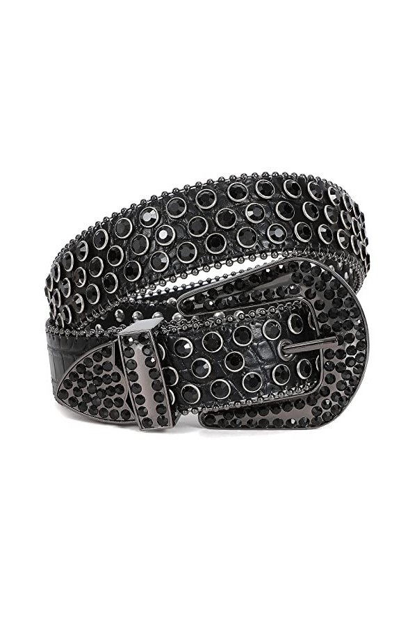 LEACOOLKEY Ceinture en cuir PU pour femme et homme - Style cowgirl - Style western - Rivets - Punk, S-Noir., M:Passgröße 86cm