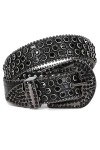 LEACOOLKEY Ceinture en cuir PU pour femme et homme - Style cowgirl - Style western - Rivets - Punk, S-Noir., M:Passgröße 86cm