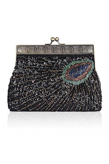 Guozi Femmes Perlé Sequin Sac À Bandoulière Paon Soirée Sac À Bandoulière Pochette Pour Mariage Parti Black 