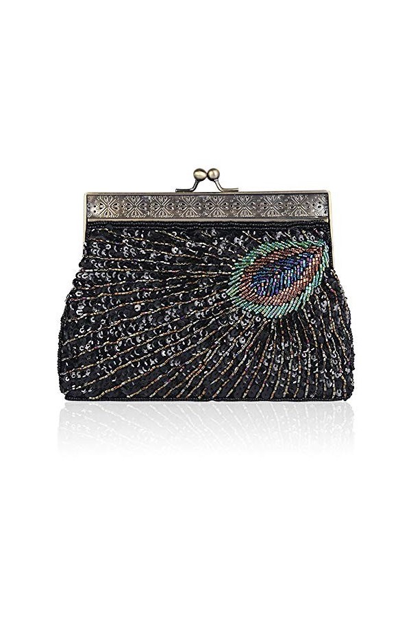 Guozi Femmes Perlé Sequin Sac À Bandoulière Paon Soirée Sac À Bandoulière Pochette Pour Mariage Parti Black 