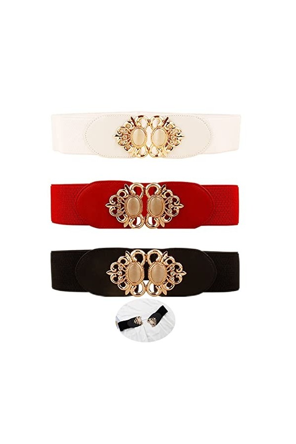 Ceintur Ceintures de Taille pour Femme Élastique Sangle Rétro Ceinture Large Élastique Boucle Vintage pour Femme Adjustable L