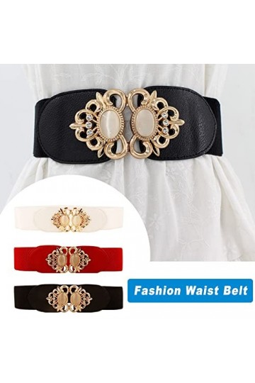 Ceintur Ceintures de Taille pour Femme Élastique Sangle Rétro Ceinture Large Élastique Boucle Vintage pour Femme Adjustable L