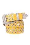 Ceinture en cuir de vache avec strass pour femme, jaune, length: 43.31 in / 110 cm