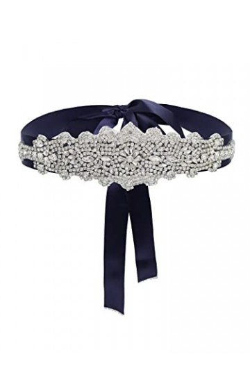 IYOU Ceinture de mariage Strass Ceinture de Robe de Mariage Bleu Marine Cristal Prom Ceinture de la Mariée avec Appliques pou