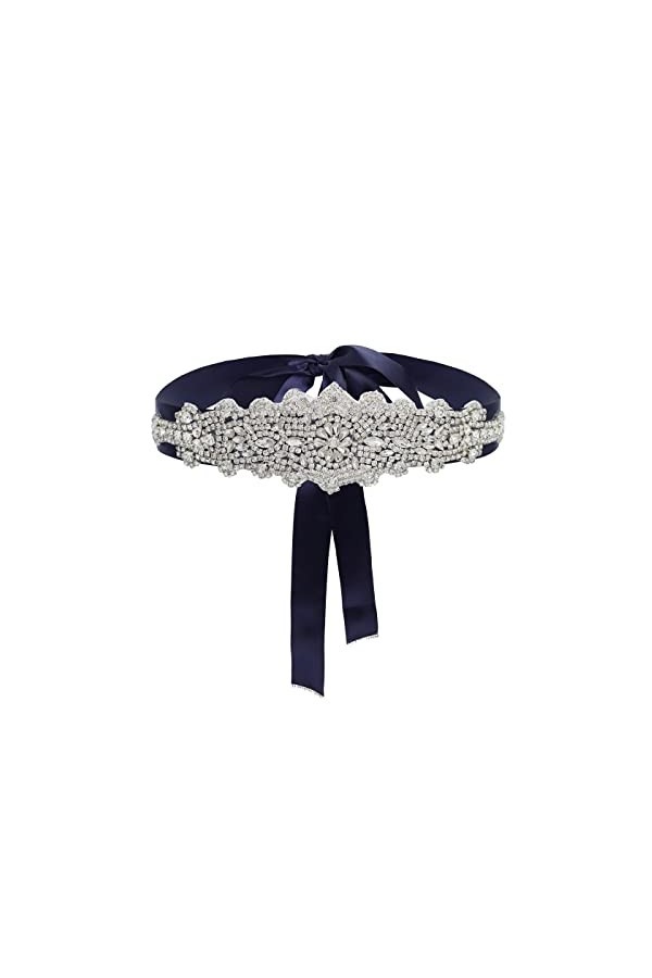 IYOU Ceinture de mariage Strass Ceinture de Robe de Mariage Bleu Marine Cristal Prom Ceinture de la Mariée avec Appliques pou