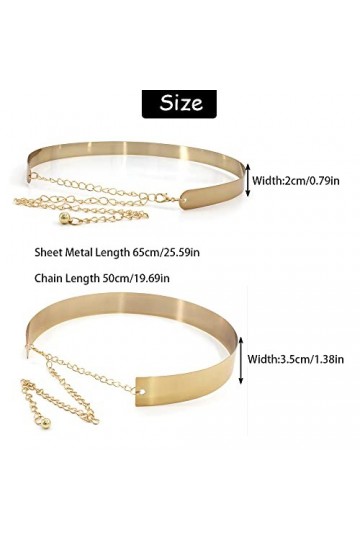 Gasinite 2 Pièces Ceinture En Métal Femmes, Ceinture de Robe En Métal, Métal Doré Ceinture Fine Mode, Ceintures de Robe Dorée