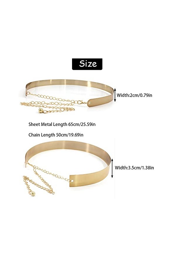 Gasinite 2 Pièces Ceinture En Métal Femmes, Ceinture de Robe En Métal, Métal Doré Ceinture Fine Mode, Ceintures de Robe Dorée