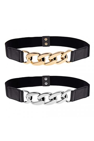 ECSiNG 2pcs Ceintures Fines Extensible pour Femme Ceinture de Taille Large de Femmes Rétro Or Argent Réglable 70-85cm pour Je