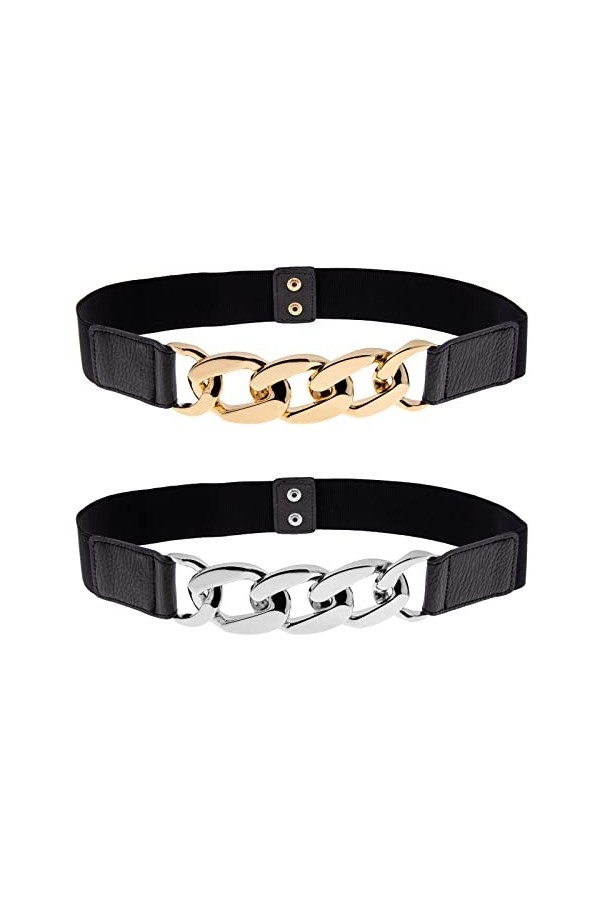ECSiNG 2pcs Ceintures Fines Extensible pour Femme Ceinture de Taille Large de Femmes Rétro Or Argent Réglable 70-85cm pour Je