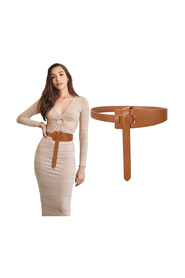 XIAOWU Ceinture en cuir véritable noeud ceinture en cuir pleine fleur pour robe manteau vêtements accessoires mode ceinture, 