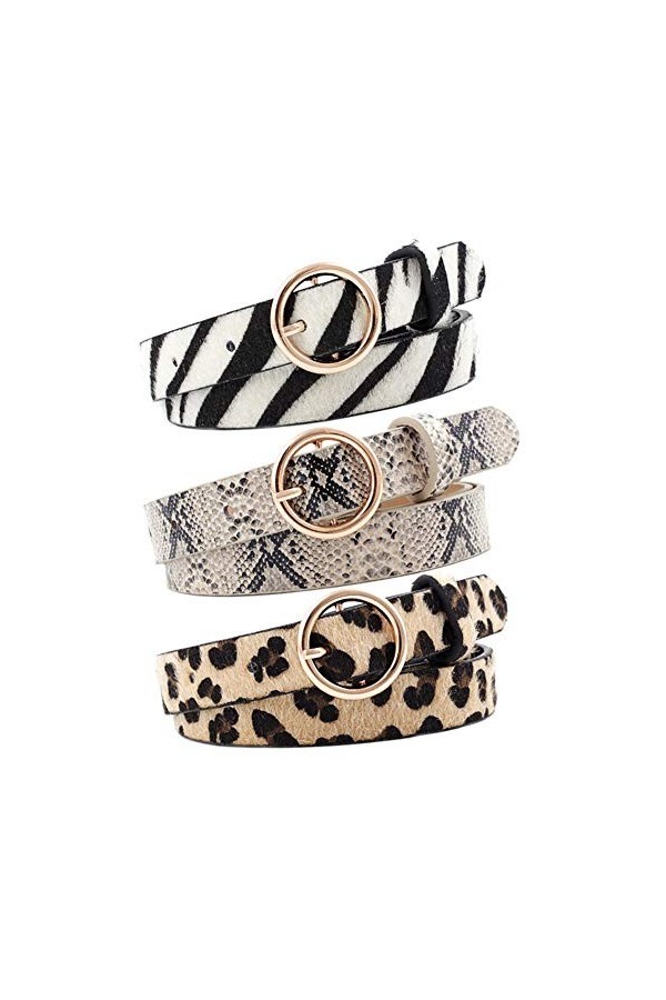 OuLi Store® Lot de 3PCS Ceinture Femme Motif Serpent Fine avec Boucle pour Robe Jeans Petite Ceinture femme Fine Ceinture en 