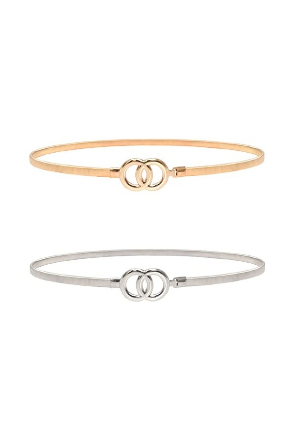 Niuhong 2 Pcs Ceinture Fine Femme Ceinture Étroite Taille Robe Ceinture Chaîne Métal Ceintures Élastiques Taille Ceinture Fin