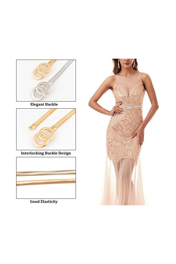 Niuhong 2 Pcs Ceinture Fine Femme Ceinture Étroite Taille Robe Ceinture Chaîne Métal Ceintures Élastiques Taille Ceinture Fin