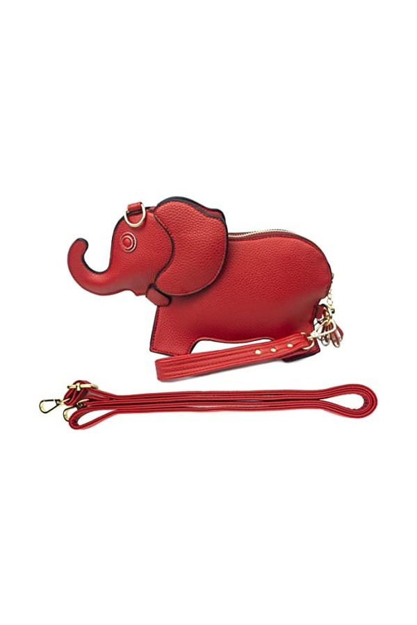 Rejolly Pochette en cuir synthétique avec dragonne en forme déléphant pour femmes et filles, ELEPHANT ROUGE
