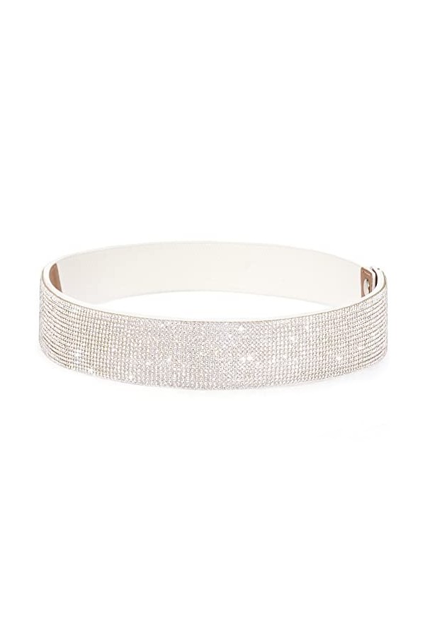 Suyi Extensible Strass Ceinture Cristal Élastique Large Taille Ceinture Brillant Bling Ceintures pour Femmes Robe 55CM White
