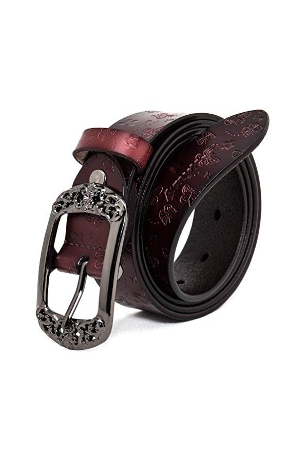 AmyKer Ceintures en cuir véritable vintage pour femmes avec boucle en relief Ceintures pour Jeans Pantalons Robes Noir Marron