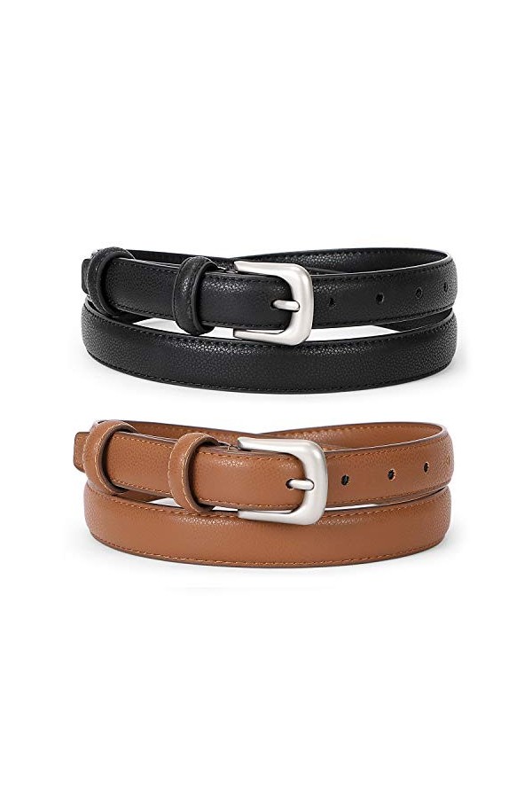 JASGOOD Lot de 2 ceintures en cuir pour femmes pour jeans, ceinture tendance pour robes, ceinture à boucle dorée, C noir+beig