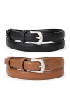 JASGOOD Lot de 2 ceintures en cuir pour femmes pour jeans, ceinture tendance pour robes, ceinture à boucle dorée, C noir+beig