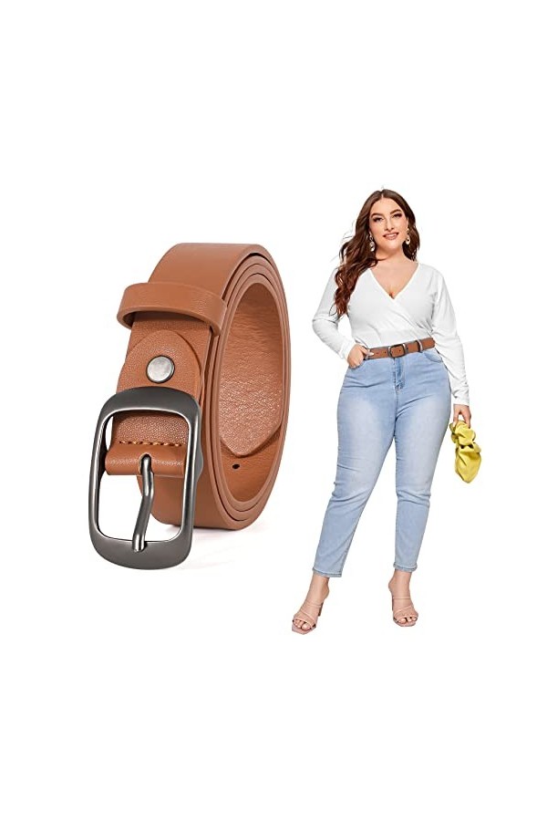 JASGOOD Grande ceinture en cuir tendance pour femme - Grande taille - Style décontracté pour femme - Jeans - Pantalon - Robe,