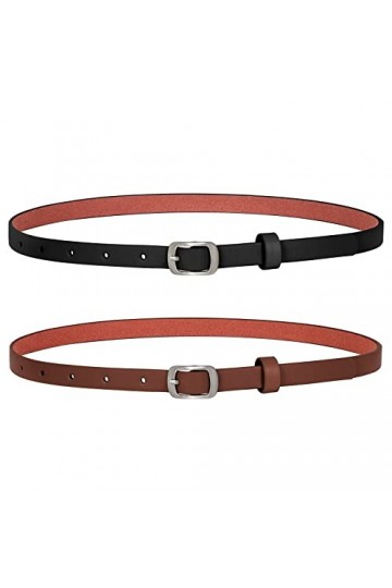 XZQTIVE Lot de 2 ceintures fines en cuir pour femme avec boucle argentée pour pantalons, jeans, robes, C-noir+café, XX-Large