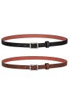 XZQTIVE Lot de 2 ceintures fines en cuir pour femme avec boucle argentée pour pantalons, jeans, robes, C-noir+café, XX-Large