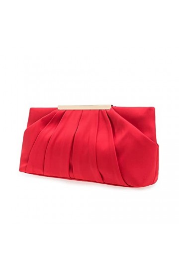 CHARMING TAILOR Pochette de soirée élégante plissée en satin pour femme, Rouge, Medium