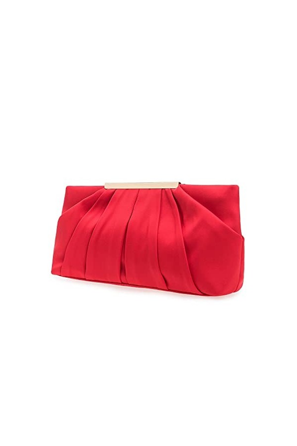 CHARMING TAILOR Pochette de soirée élégante plissée en satin pour femme, Rouge, Medium