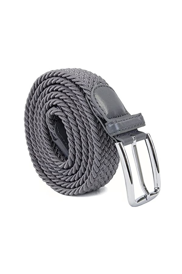 Leoodo Ceinture extensible pour homme et femme - Ceinture élastique et extensible tressée avec boucle en métal, gris, 80