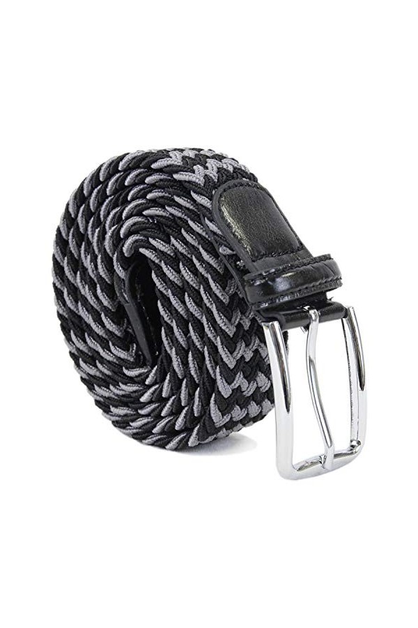 Leoodo Ceinture extensible pour homme et femme - Ceinture élastique et extensible tressée avec boucle en métal, gris, 80