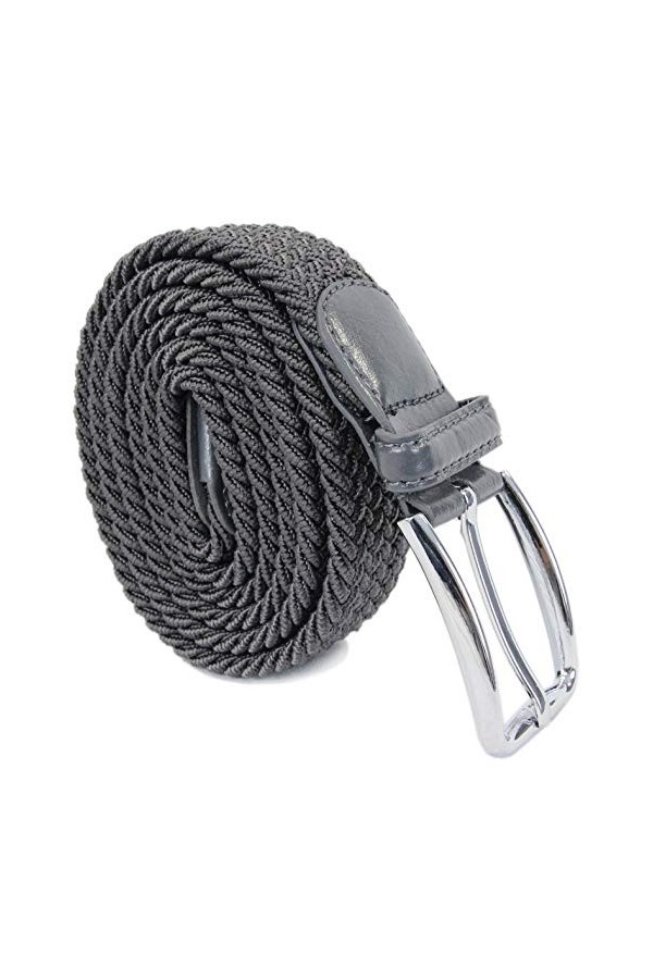 Leoodo Ceinture extensible pour homme et femme - Ceinture élastique et extensible tressée avec boucle en métal, gris, 80