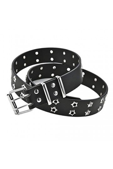 Yalice Ceinture en cuir cloutée à double œillets pour femme - Pour jeans et pantalons - noir - taille unique