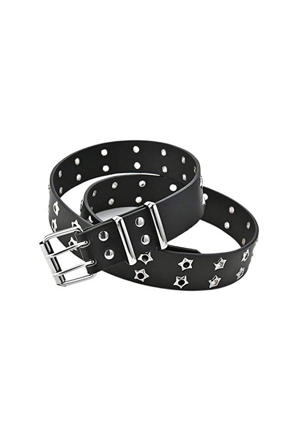 Yalice Ceinture en cuir cloutée à double œillets pour femme - Pour jeans et pantalons - noir - taille unique