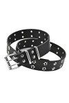 Yalice Ceinture en cuir cloutée à double œillets pour femme - Pour jeans et pantalons - noir - taille unique