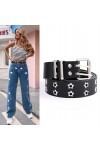 Yalice Ceinture en cuir cloutée à double œillets pour femme - Pour jeans et pantalons - noir - taille unique