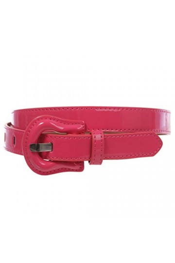 Ceinture tendance en cuir verni avec boucle Western 1" - Rose - X-Small - 28